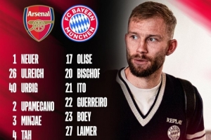 拜仁欧冠客战阿森纳名单：凯恩、诺伊尔、基米希、格纳布里在列